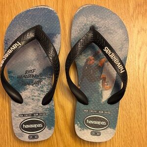 Havaianas Kids Black and Blue Surf Flip Flops US13C/1Y